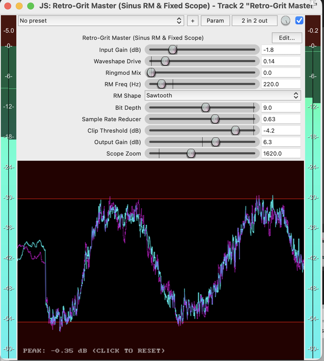 RetroGrid JSFX plugin interface in REAPER